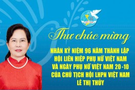 Thư chúc mừng nhân kỷ niệm 96 năm thành lập Hội LHPN Việt Nam và Ngày Phụ nữ Việt Nam 20-10 của Chủ tịch Hội LHPN Việt Nam Lê Thị Thủy